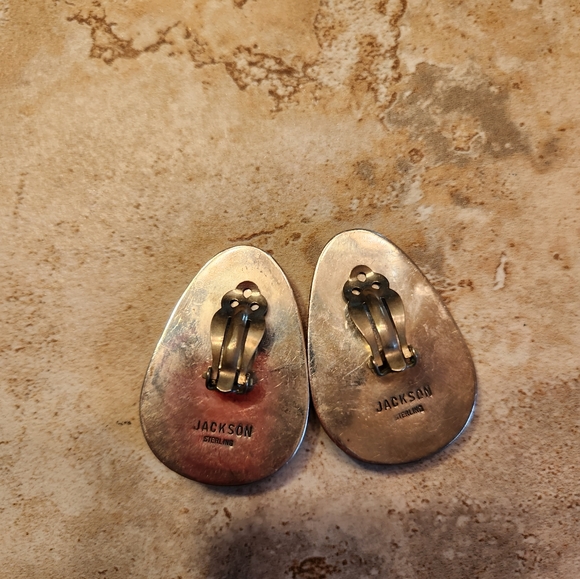 Turquoise and silver clip on earrings - Picture 2 of 2